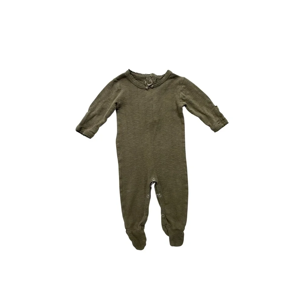 Kate Quinn Olive Green Pointelle Organic Cotton Footed Romper 6-9 Months